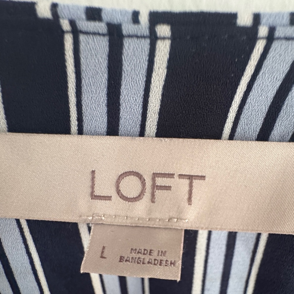 LOFT Navy, Pale Blue and White Striped smart Wrap Blouse - Picture 3 of 9